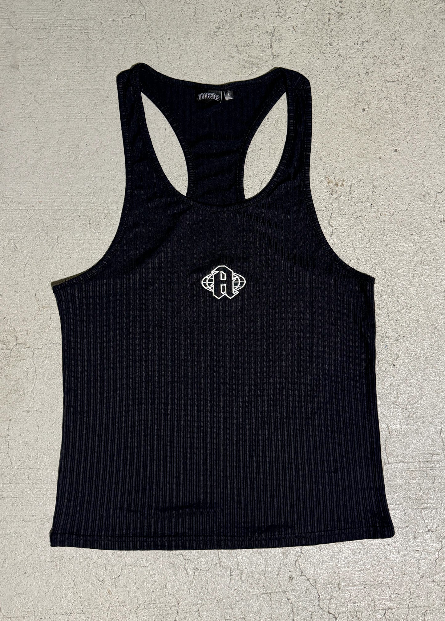 Mens Black Ribbed Knit Stringer