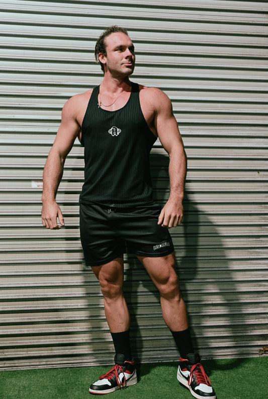 Mens Black Ribbed Knit Stringer